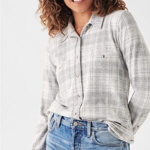 Faherty Gray Plaid Women's Top